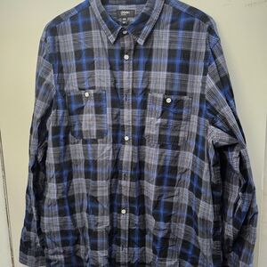 Urban Pipeline Blue and Gray Plaid Casual Button Down Shirt